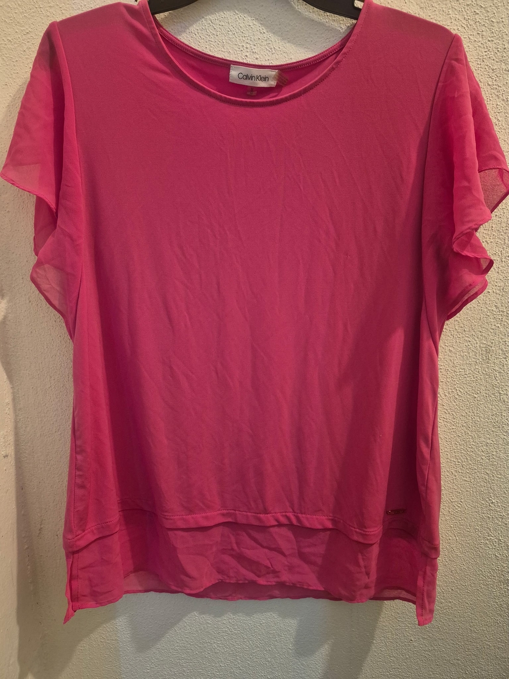 Calvin Klein Bright Pink Layered Short Sleeve Blouse Size M